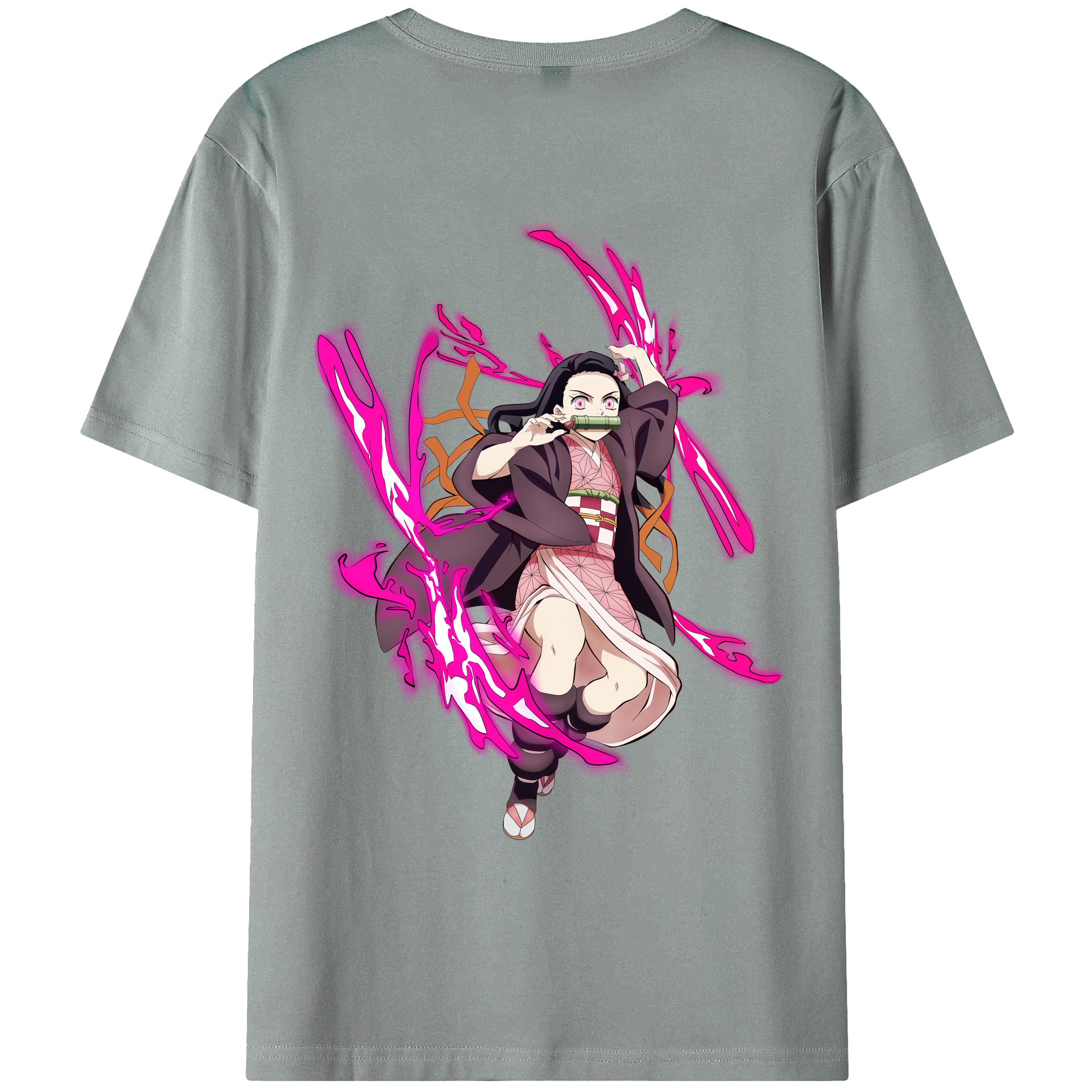 （画像用） 鬼滅の刃（きめつのやいば）竈門 禰󠄀豆子／かまど ねずこ Kamado Nezuko 綿100％ メンズ半袖Tシャツ（バックプリント） 通気性